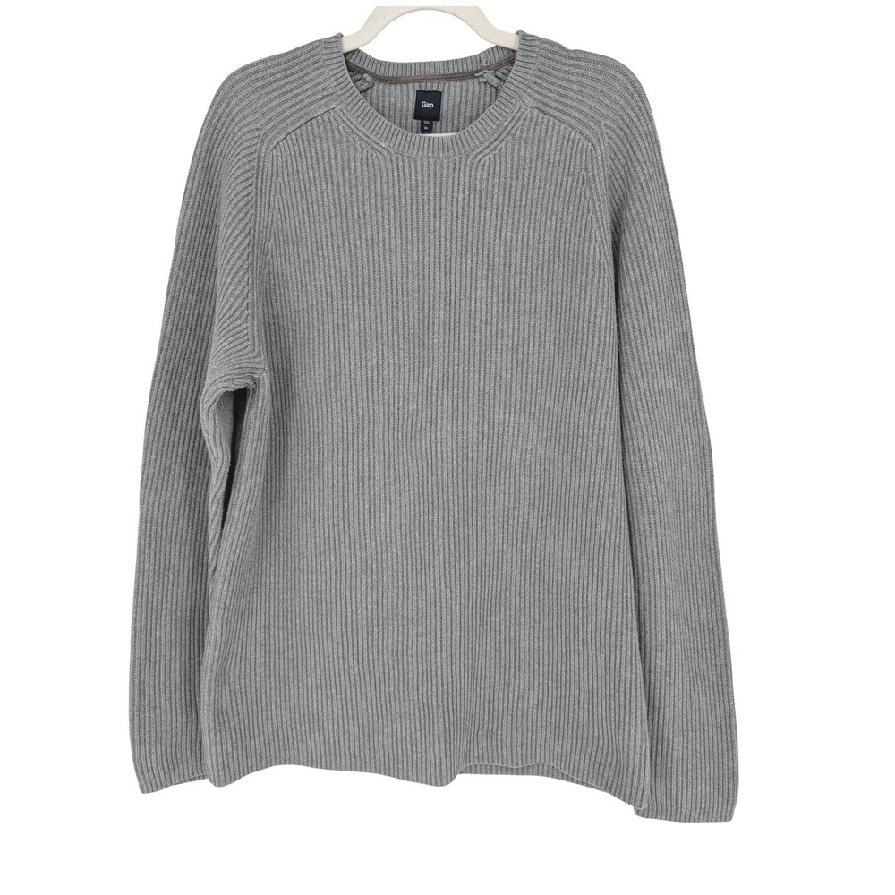 Gap Gray Ribbed Knit Crew Neck Cotton Shaker Knit Sweater Mens XL Minimalist